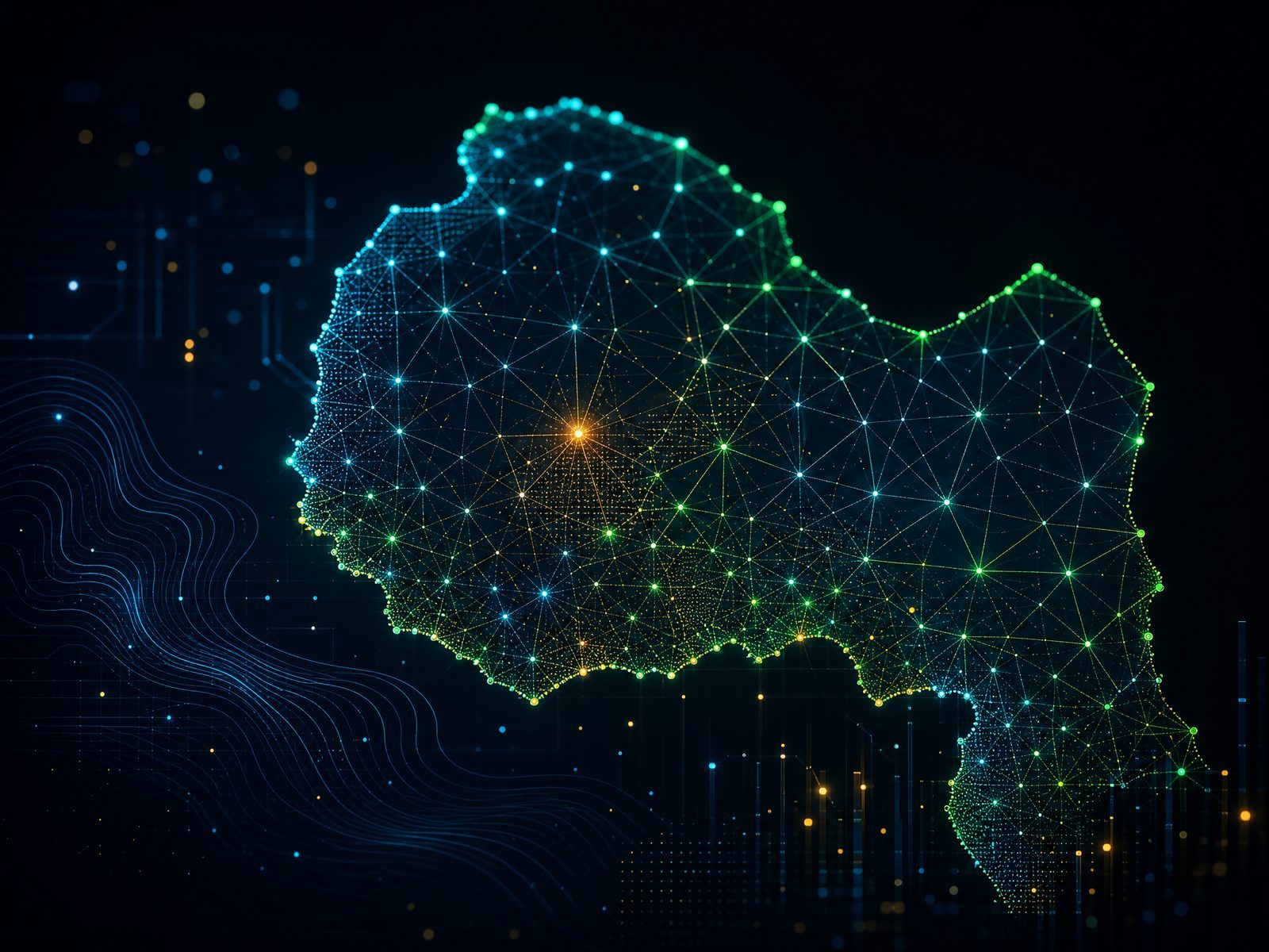 Réseau technologique abstrait représentant l’innovation numérique en Afrique